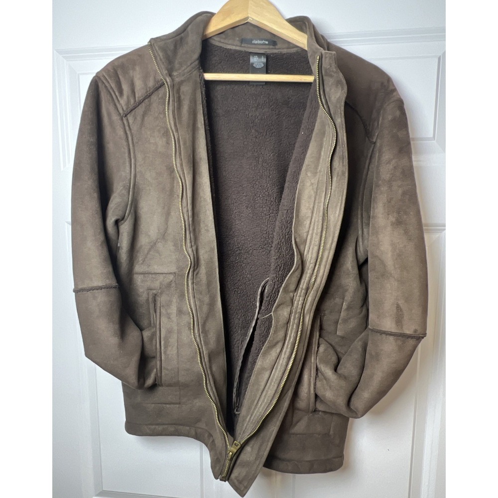 Claiborne Outerwear Mens Large Brown Faux Suede Sherpa Lined Jacket Coat Y2K - Picture 4 of 12